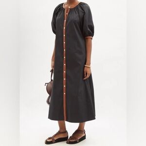 STAUD Vincent Black Midi Dress leather trim medium
